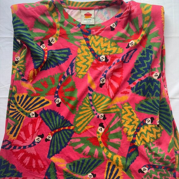 Farm Rio Coral Graphic Macaw Tropical Tee Shoulder Pads 100% Cotton LARGE - Picture 3 of 13